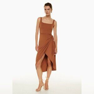 Aritzia Wilfred Saturn Wrap Midi Dress – Size S – Anise Brown / Rust